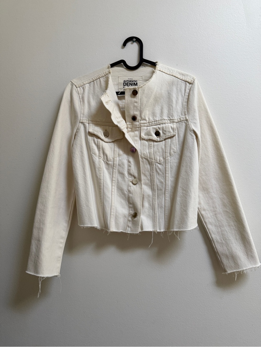 Zara Authentic Denim by TRF Cream Raw-Hem Denim Jacket